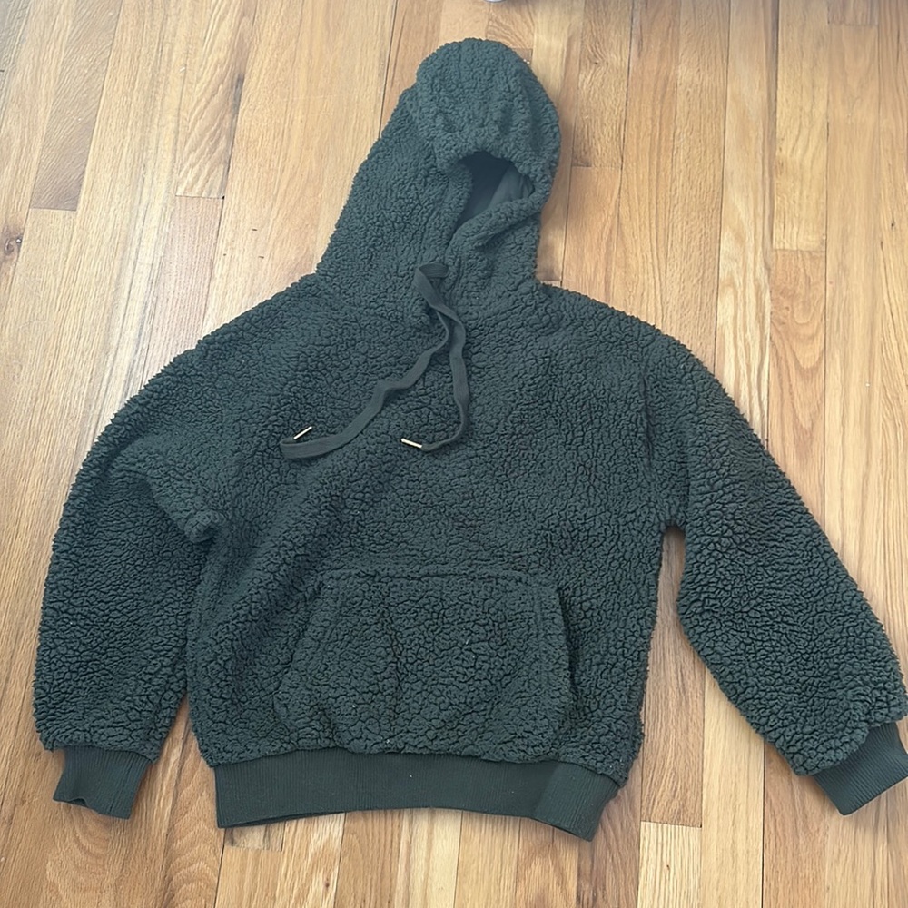 Olive Green Sherpa Sweatshirt with Pocket